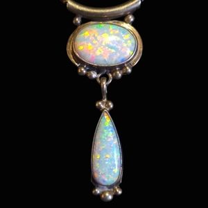 Ethiopian? white opal sterling silver teardrop ovalvpendant 925 Chain vtg native